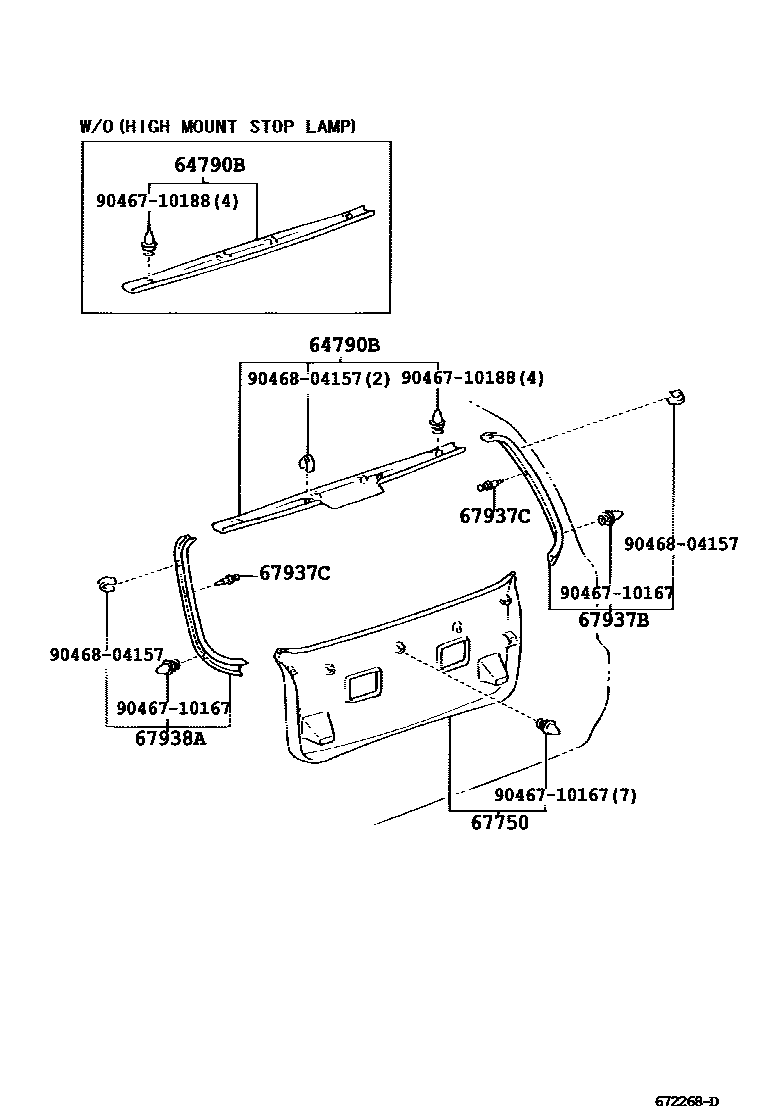 Toyota COROLLA 背门板和背门玻璃 EPC diagram — 672268D