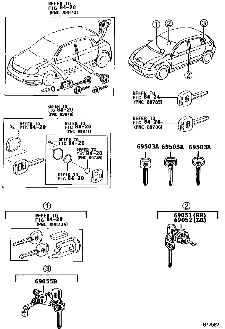 Toyota COROLLA 锁芯组件 EPC diagram — 672562C