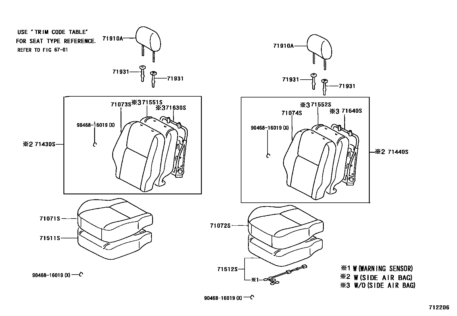 Toyota COROLLA 前排座椅和座椅滑轨 EPC diagram — 712206