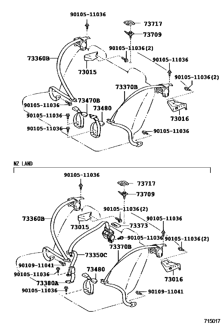 Toyota COROLLA 安全带和儿童保护座椅 EPC diagram — 715017
