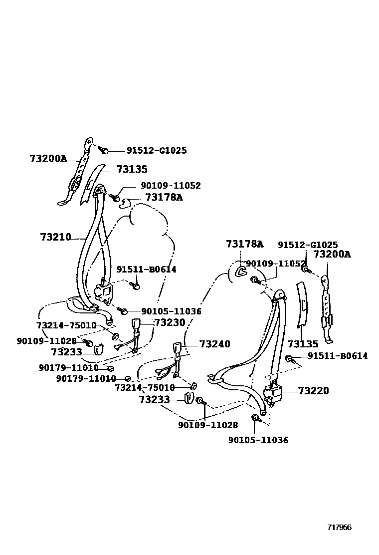 Toyota COROLLA 安全带和儿童保护座椅 EPC diagram — 717956
