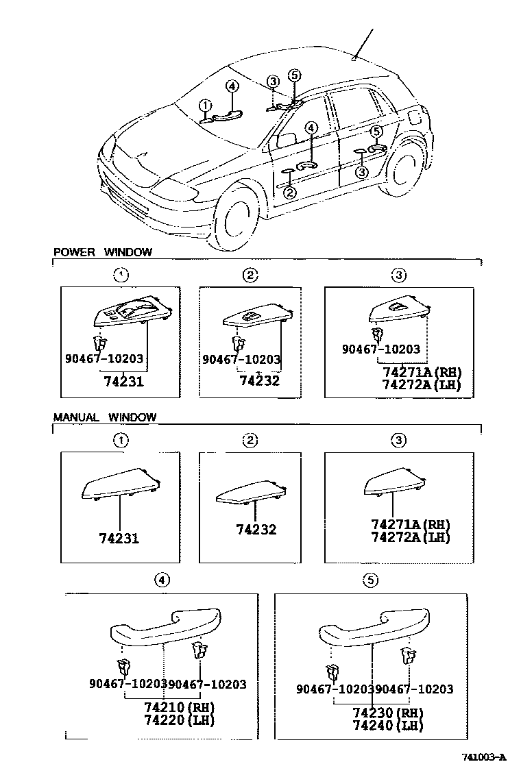 Toyota COROLLA 扶手和遮阳板 EPC diagram — 741003A