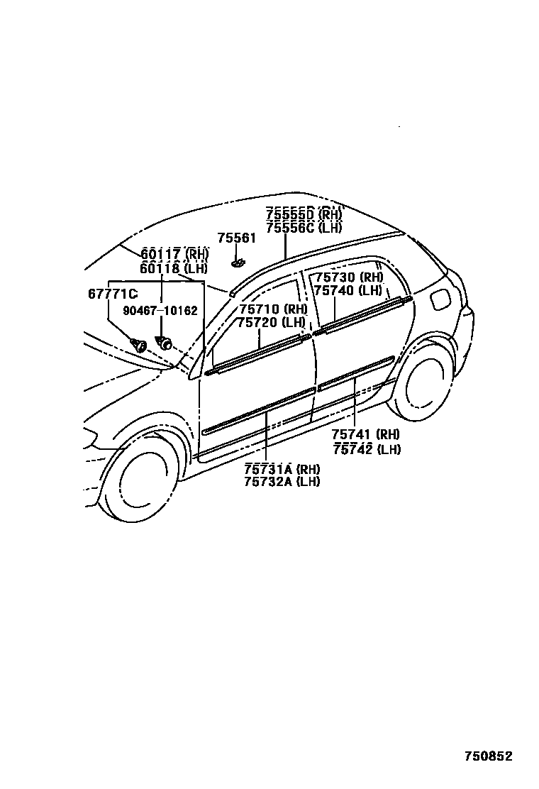 Toyota COROLLA 侧防护条 EPC diagram — 750852