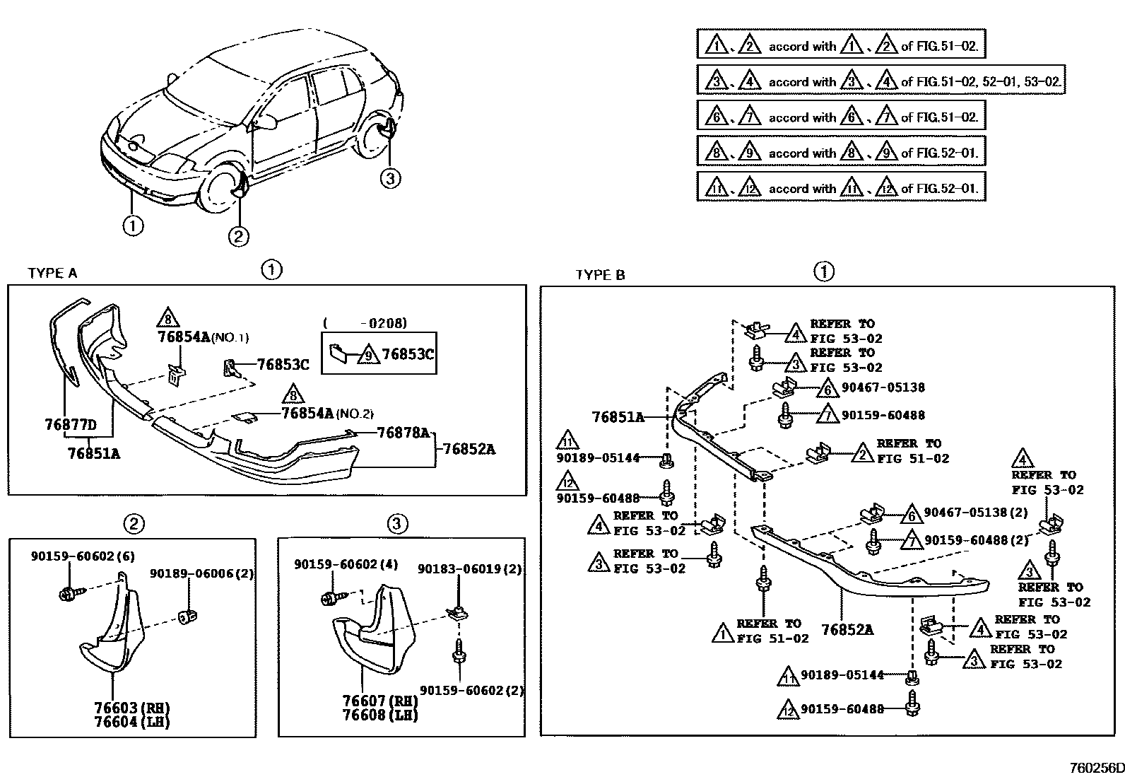 Toyota COROLLA 挡泥板和扰流板 EPC diagram — 760256D