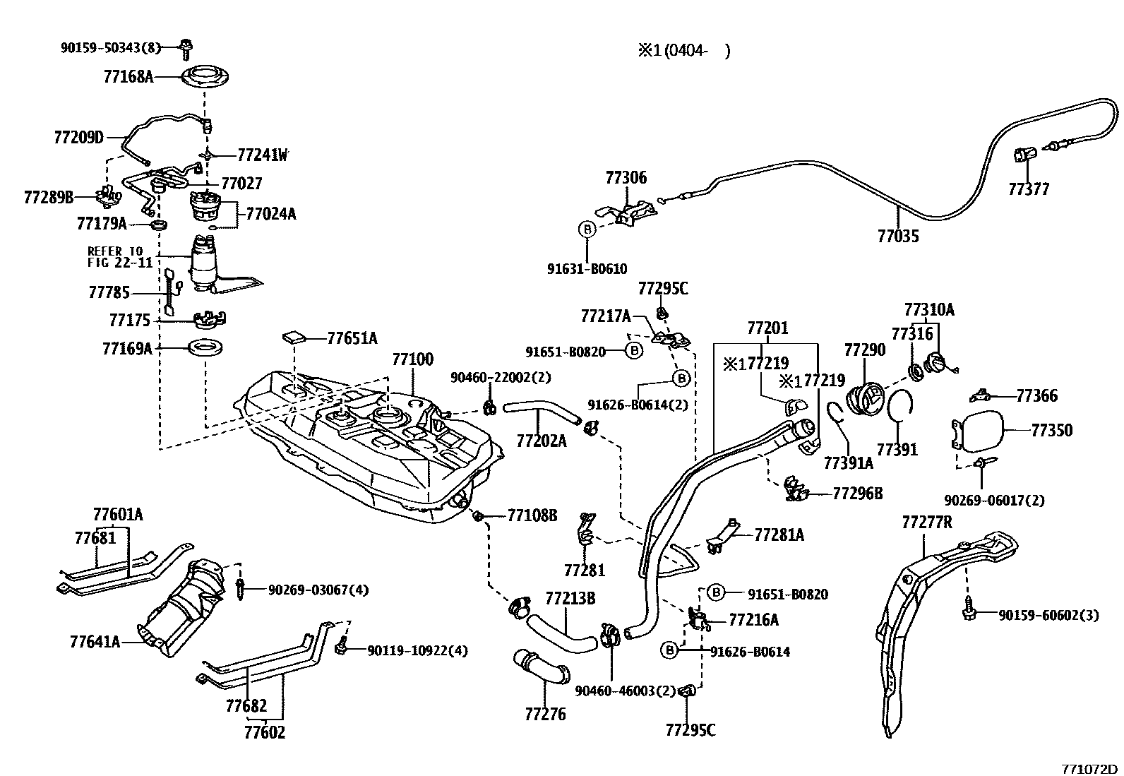 Toyota COROLLA 燃油箱和燃油管 EPC diagram — 771072D