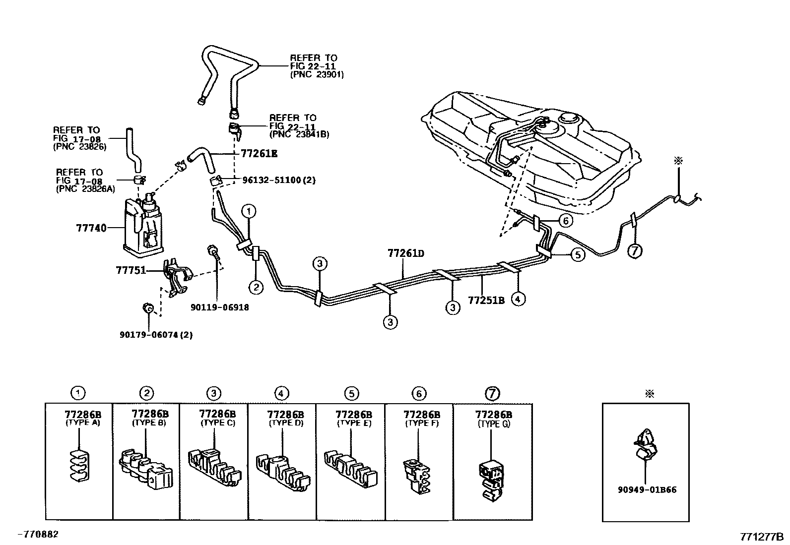 Toyota COROLLA 燃油箱和燃油管 EPC diagram — 771277B