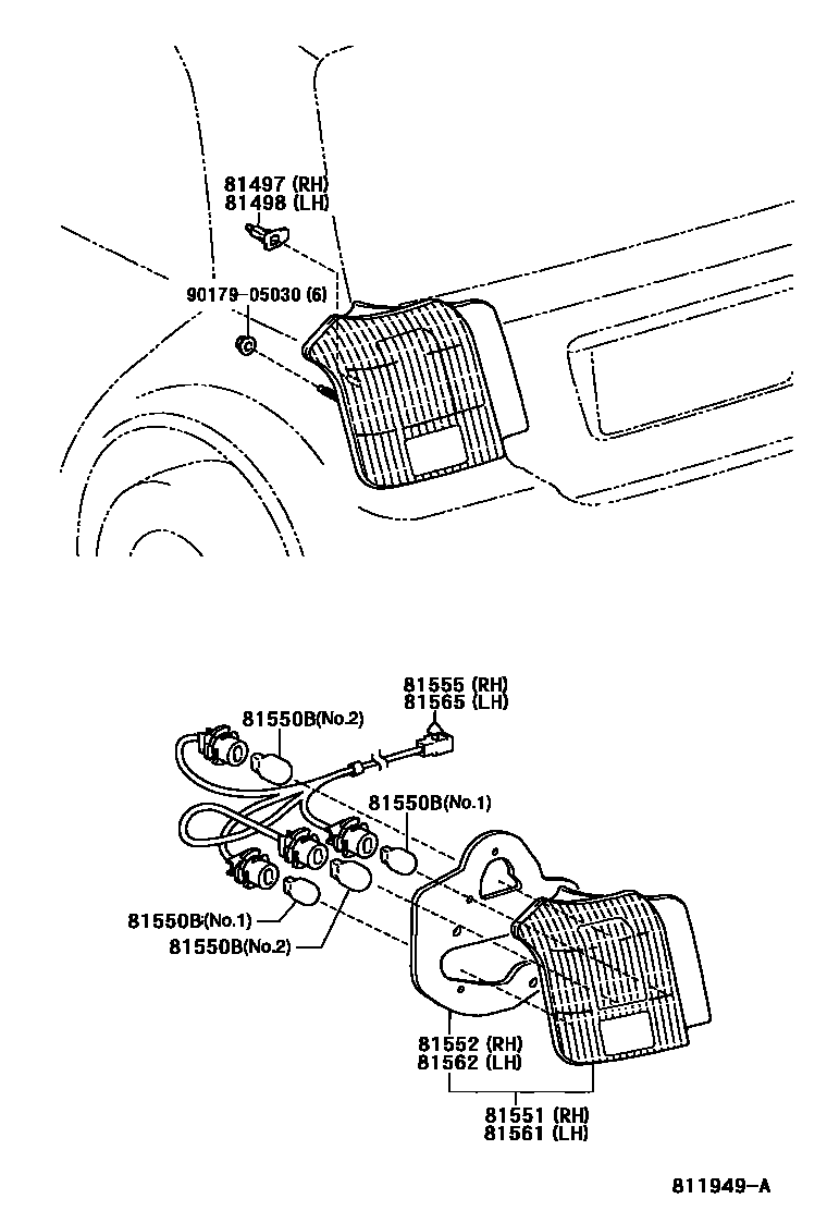 Toyota COROLLA 后组合灯 EPC diagram — 811949A