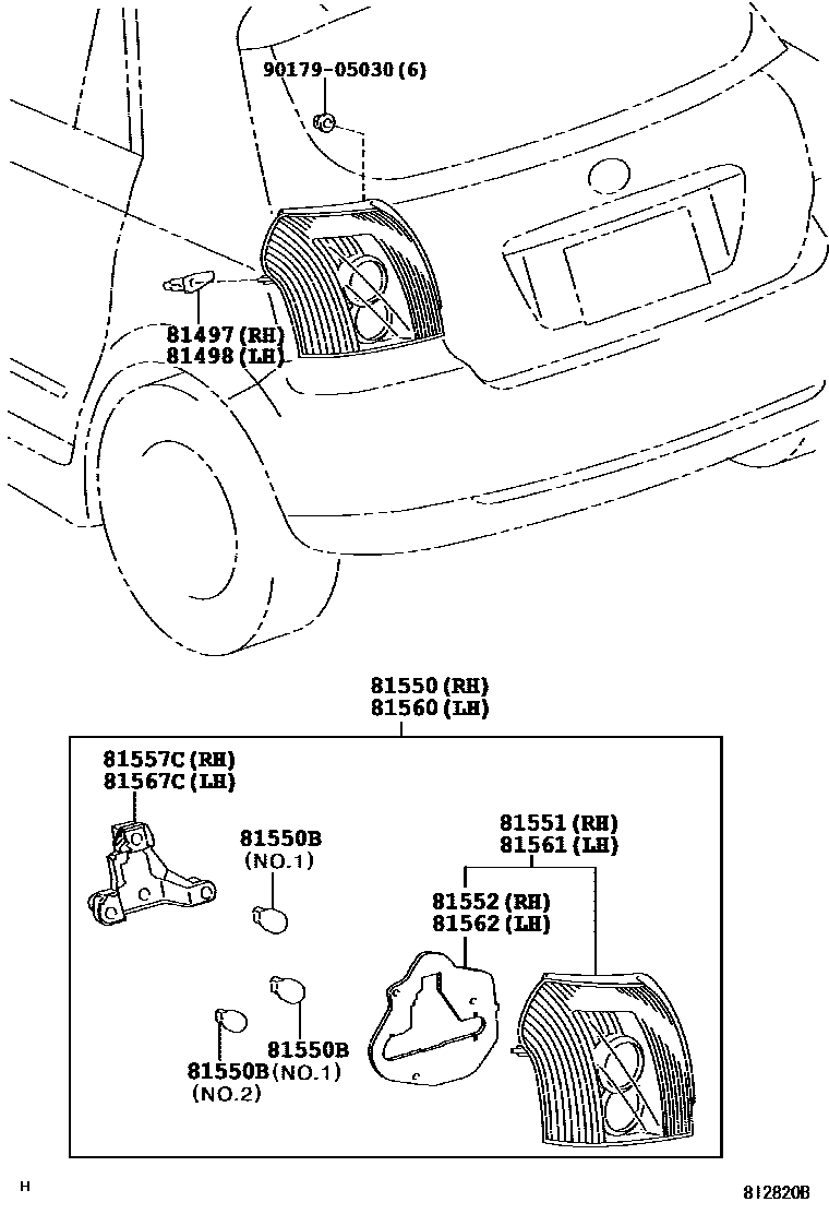 Toyota COROLLA 后组合灯 EPC diagram — 812820B