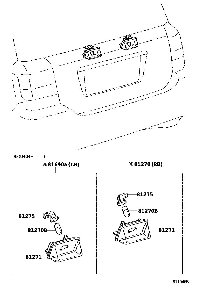 Toyota COROLLA 后牌照灯 EPC diagram — 811945B
