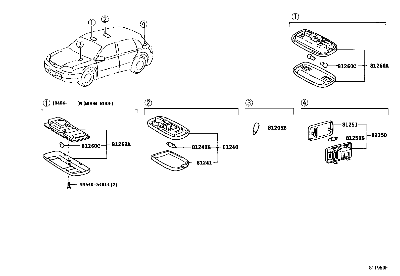 Toyota COROLLA 车内灯 EPC diagram — 811959F