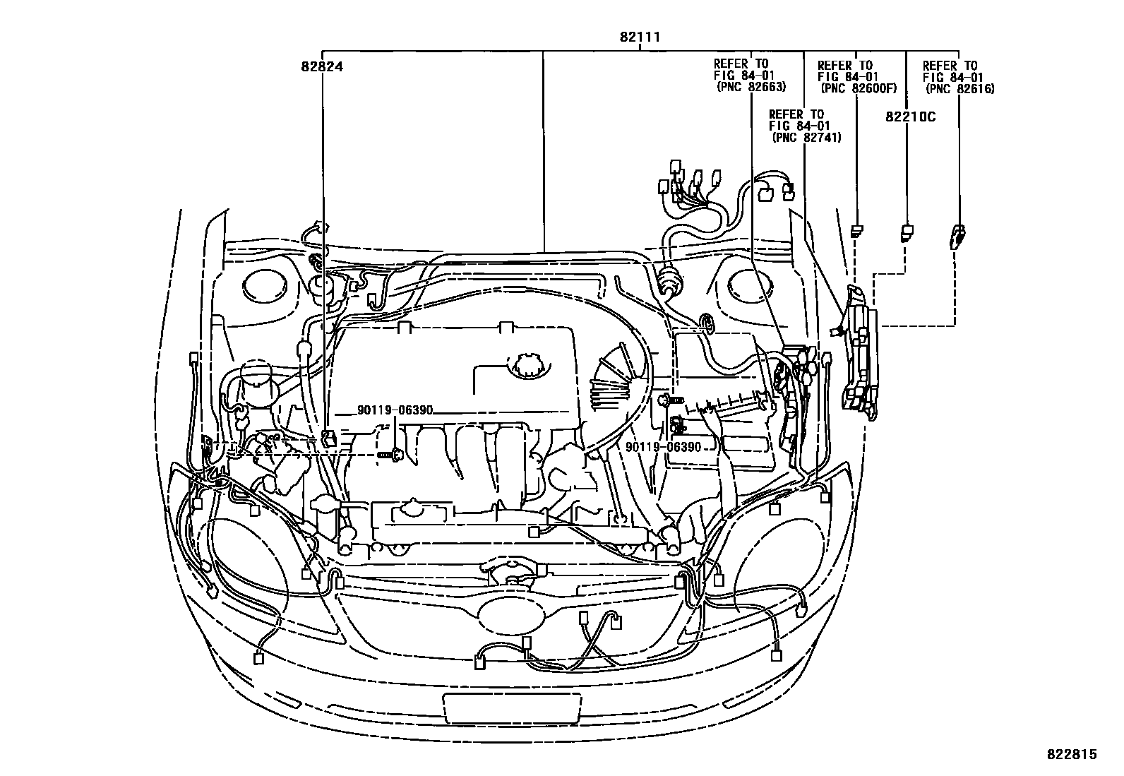 Toyota COROLLA 线束和卡夹 EPC diagram — 822815