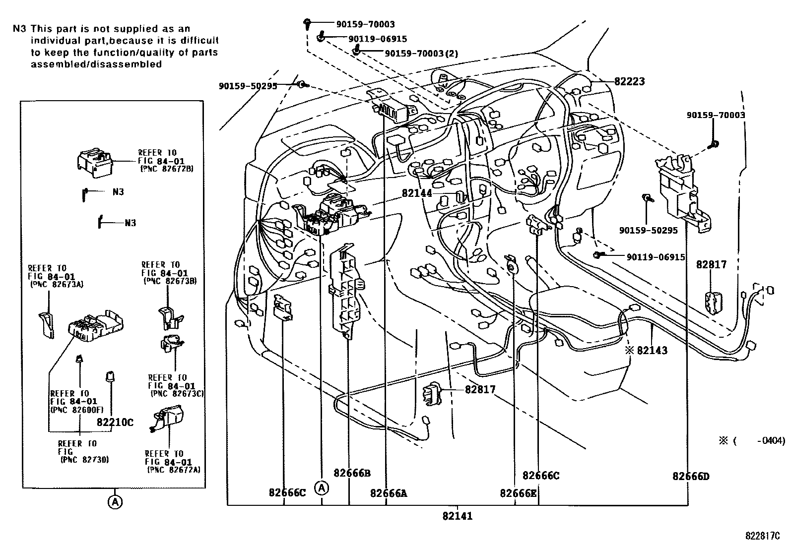 Toyota COROLLA 线束和卡夹 EPC diagram — 822817C