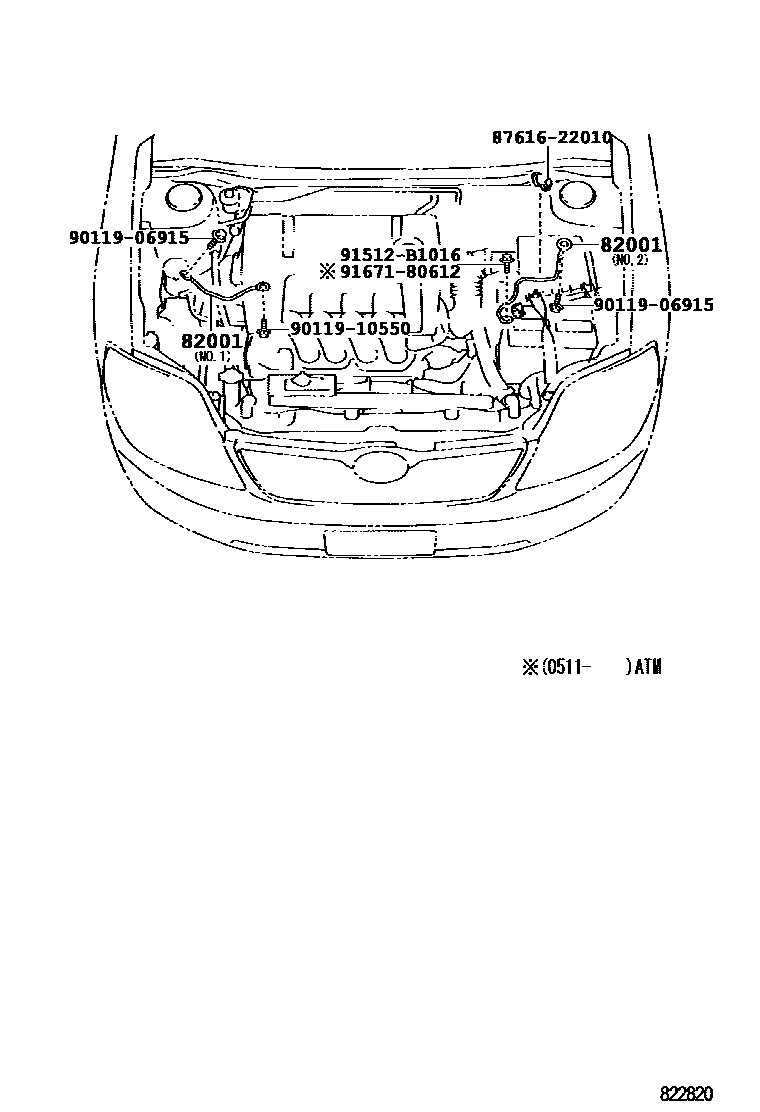 Toyota COROLLA 线束和卡夹 EPC diagram — 822820D