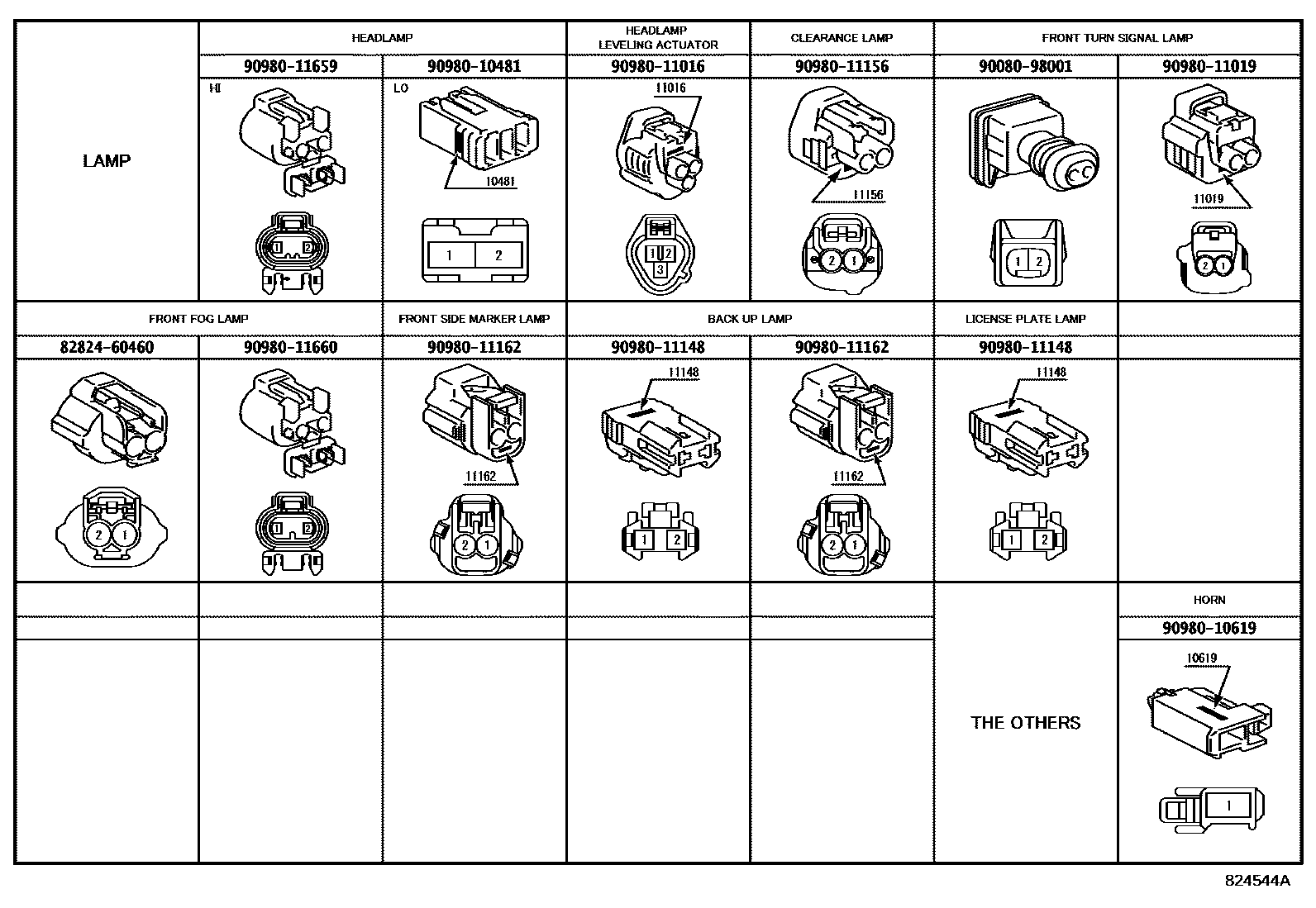 Toyota COROLLA 线束和卡夹 EPC diagram — 824544A