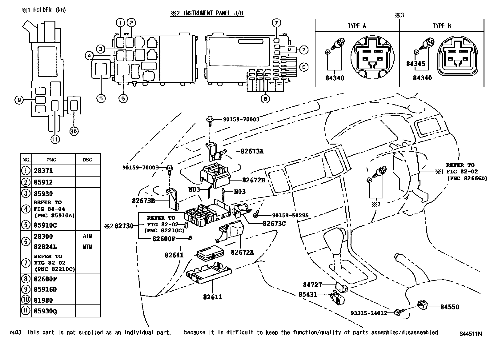 Toyota COROLLA 开关和继电器和ECU EPC diagram — 844511N