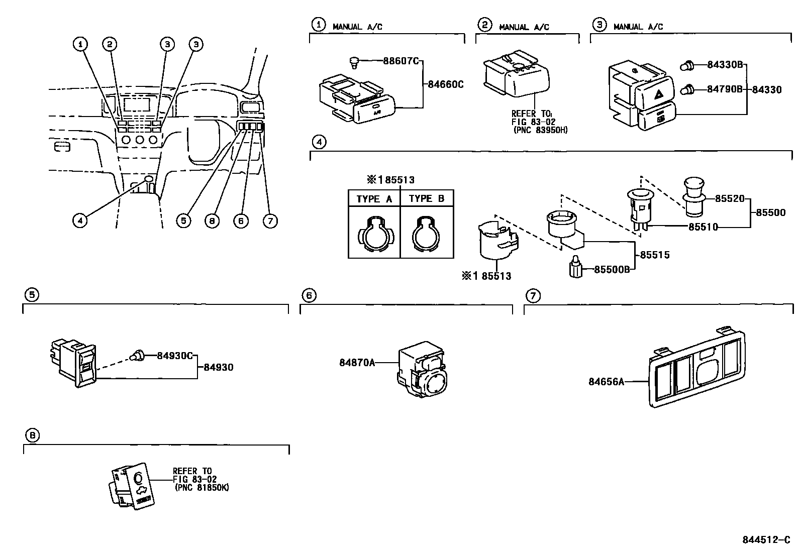 Toyota COROLLA 开关和继电器和ECU EPC diagram — 844512C