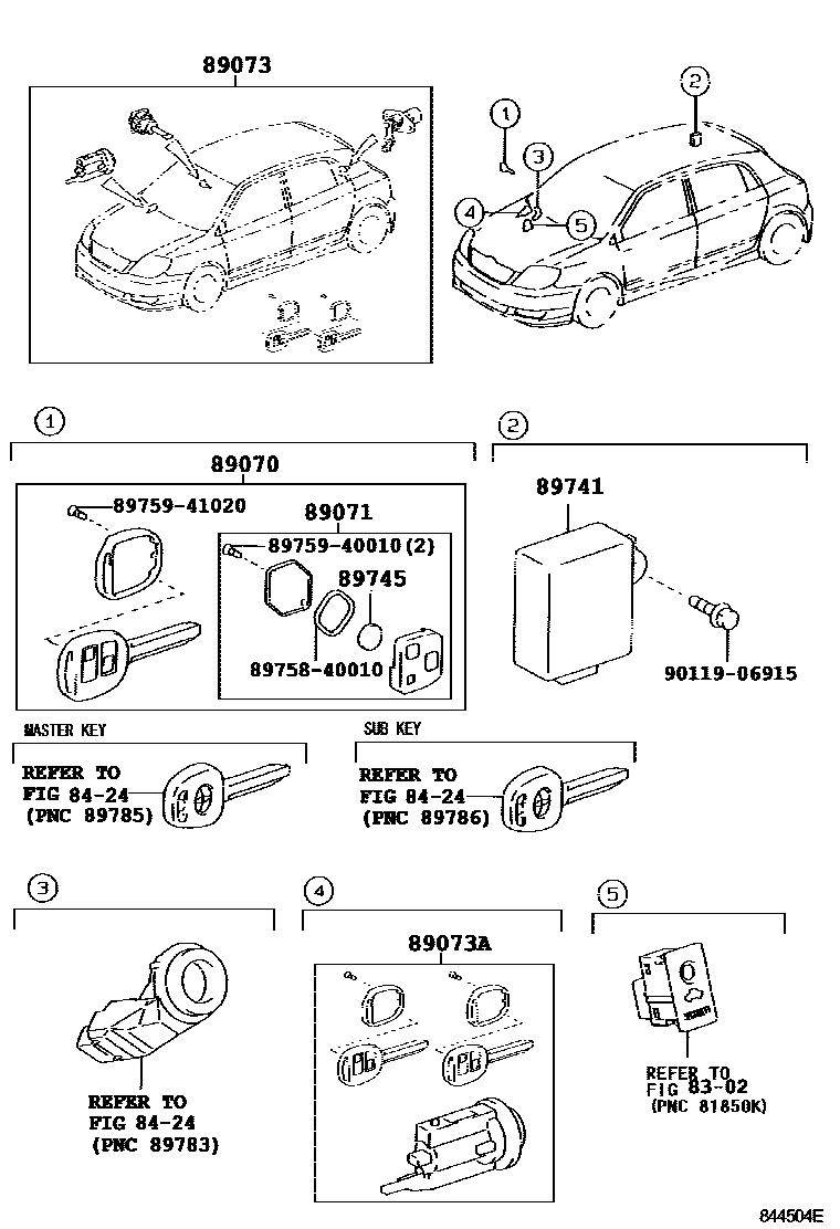 Toyota COROLLA 遥控门锁 EPC diagram — 844504E