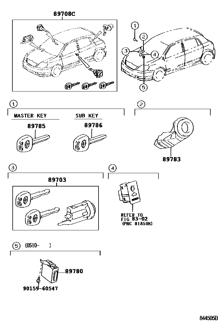 Toyota COROLLA 防盗装置 EPC diagram — 844505B