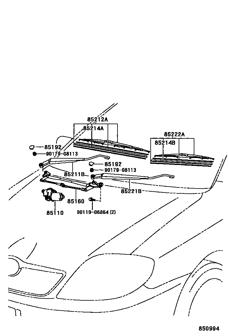 Toyota COROLLA 挡风玻璃刮水器 EPC diagram — 850994