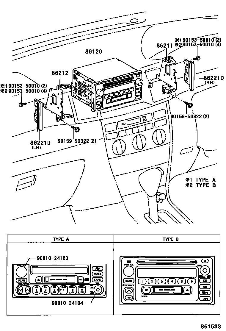 Toyota COROLLA 收音机、放大器和冷凝器 EPC diagram — 861533