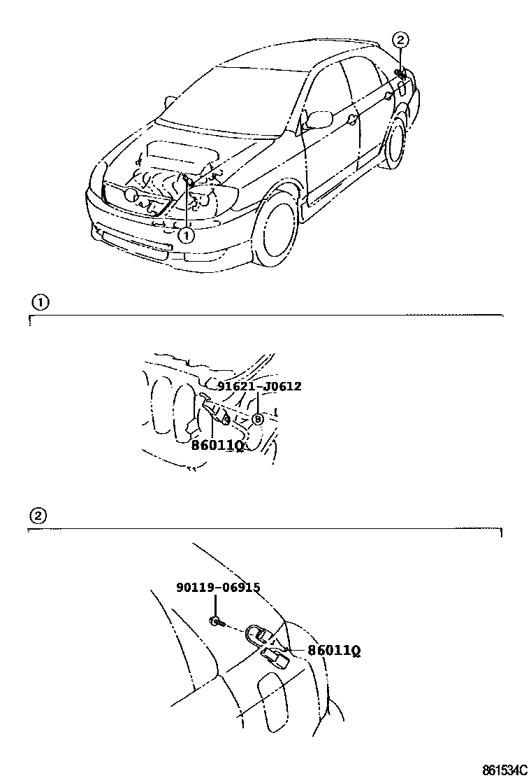 Toyota COROLLA 收音机、放大器和冷凝器 EPC diagram — 861534C
