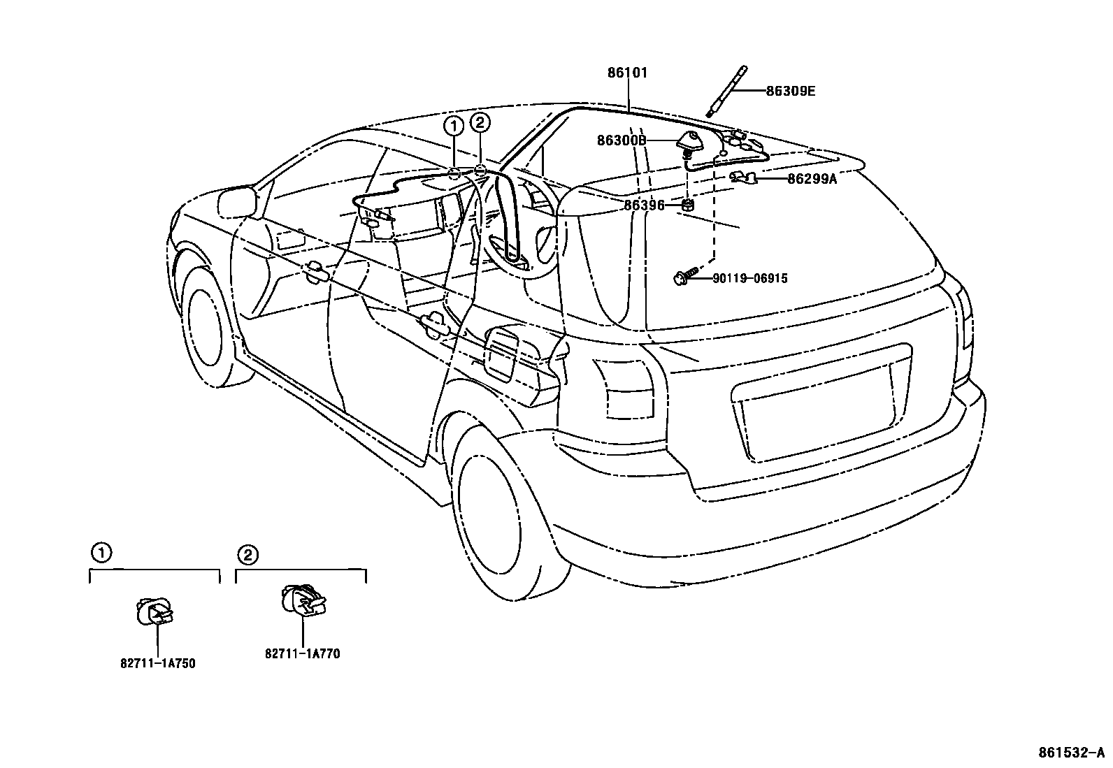Toyota COROLLA antenna EPC diagram — 861532A