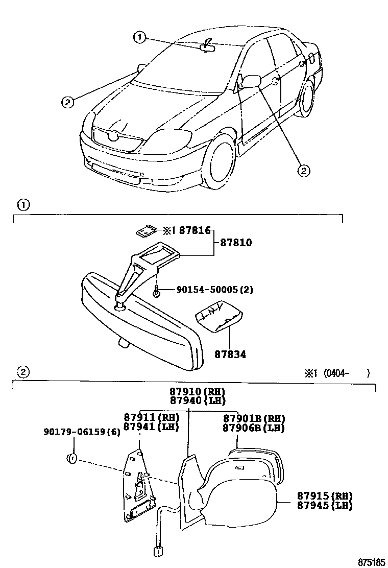 Toyota COROLLA 后视镜 EPC diagram — 875185C