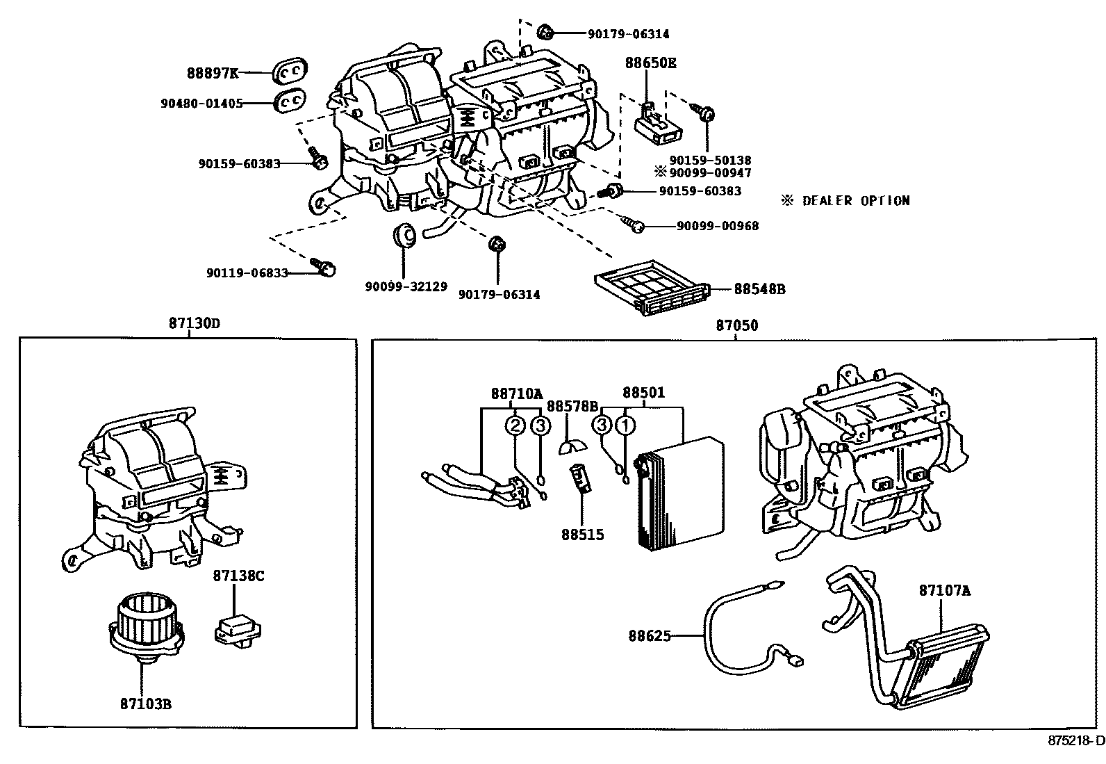 Toyota COROLLA 暖风和空调系统 - 冷却器组件 EPC diagram — 875218D