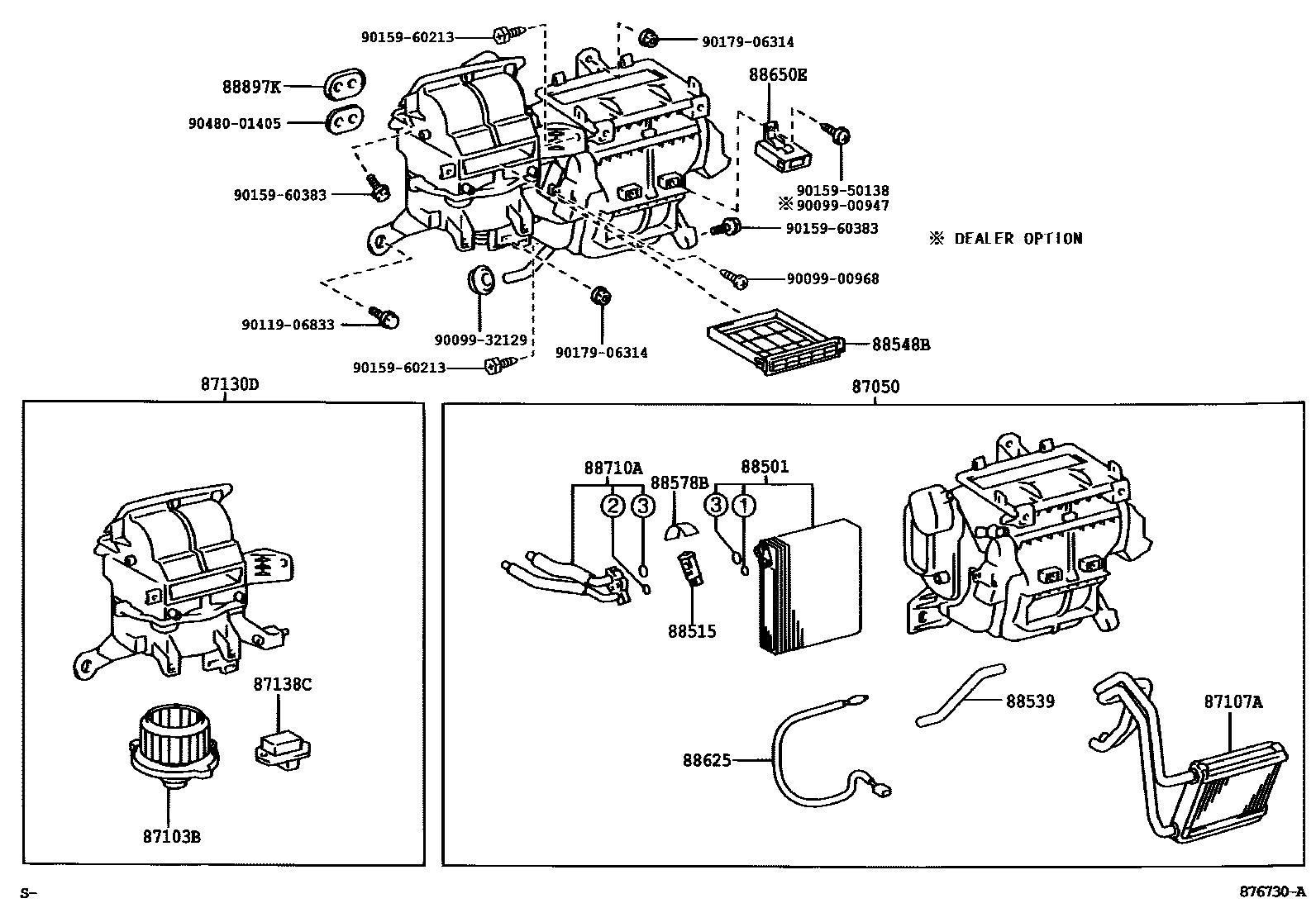 Toyota COROLLA 暖风和空调系统 - 冷却器组件 EPC diagram — 876730A