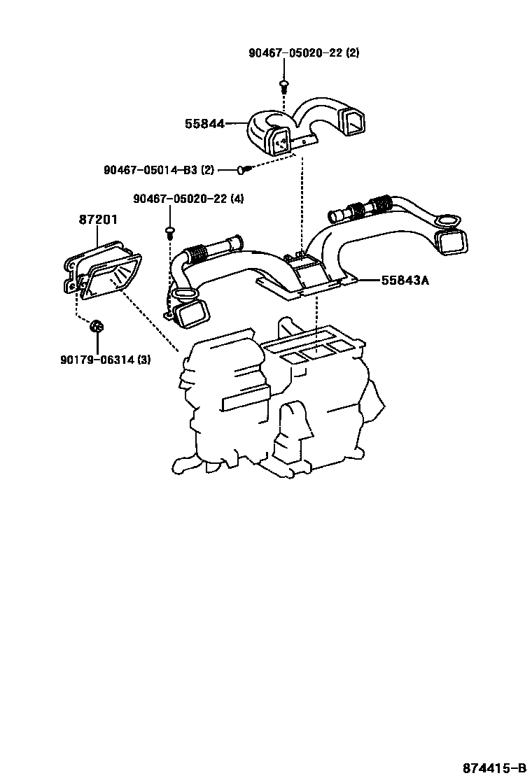 Toyota COROLLA 暖风和空调系统 - 控制器和风管 EPC diagram — 874415B