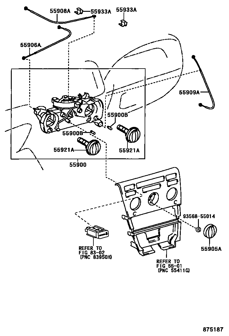 Toyota COROLLA 暖风和空调系统 - 控制器和风管 EPC diagram — 875187