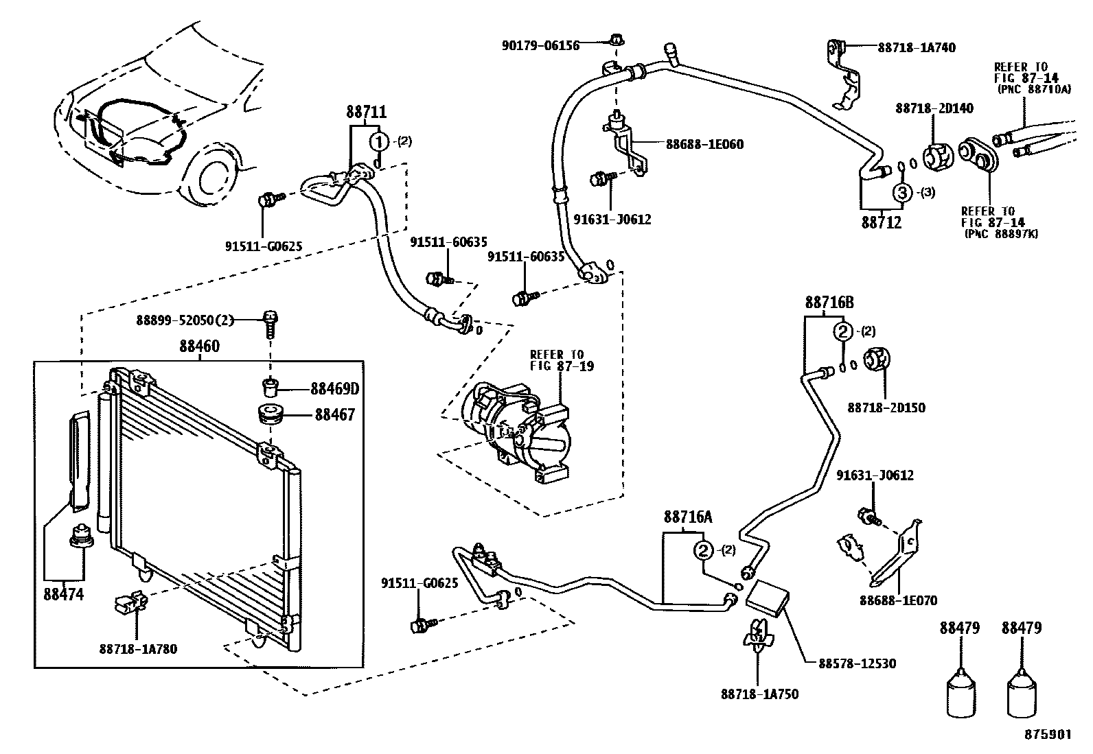 Toyota COROLLA Heating & Air Conditioning - Cooler Piping EPC diagram — 875901A