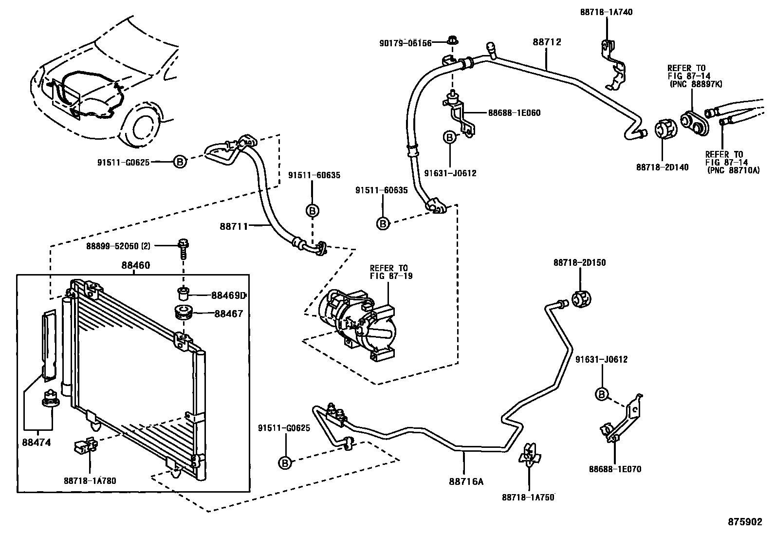 Toyota COROLLA Heating & Air Conditioning - Cooler Piping EPC diagram — 875902