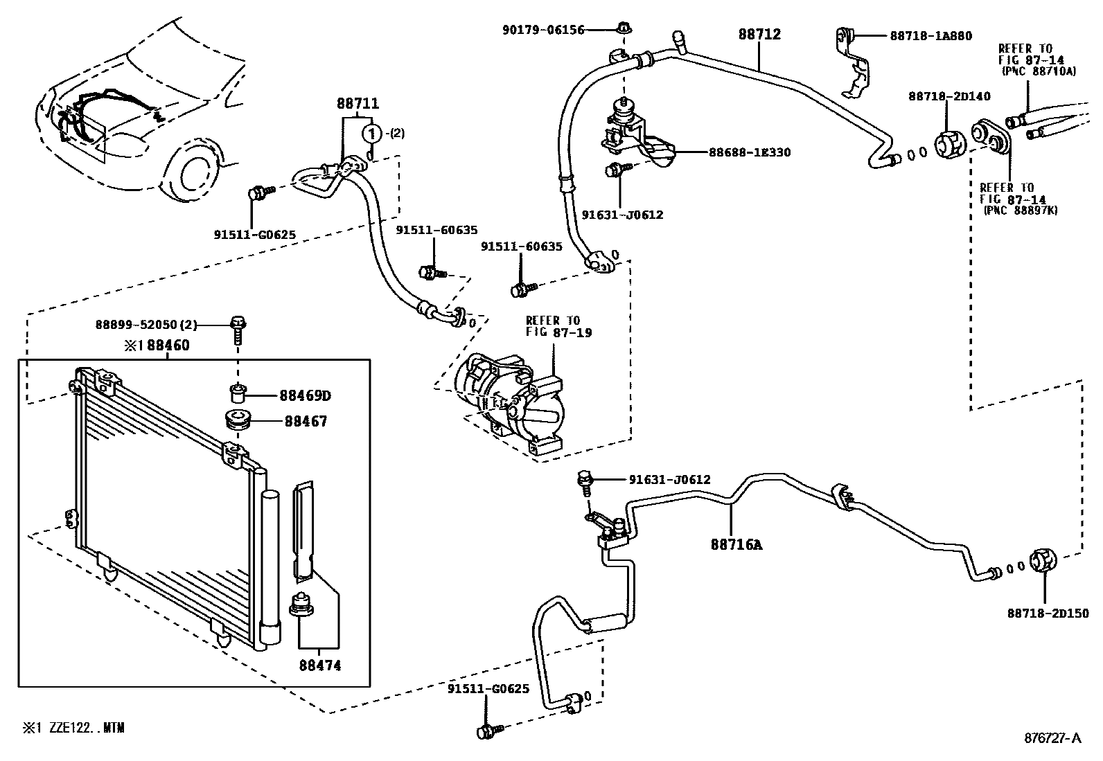 Toyota COROLLA Heating & Air Conditioning - Cooler Piping EPC diagram — 876727A