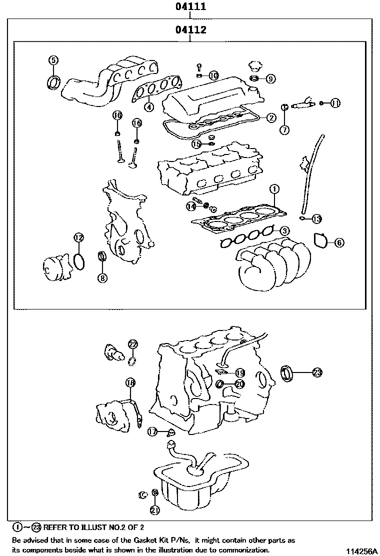 Toyota COROLLA Engine Overhaul Gasket Kit EPC diagram — 114256A