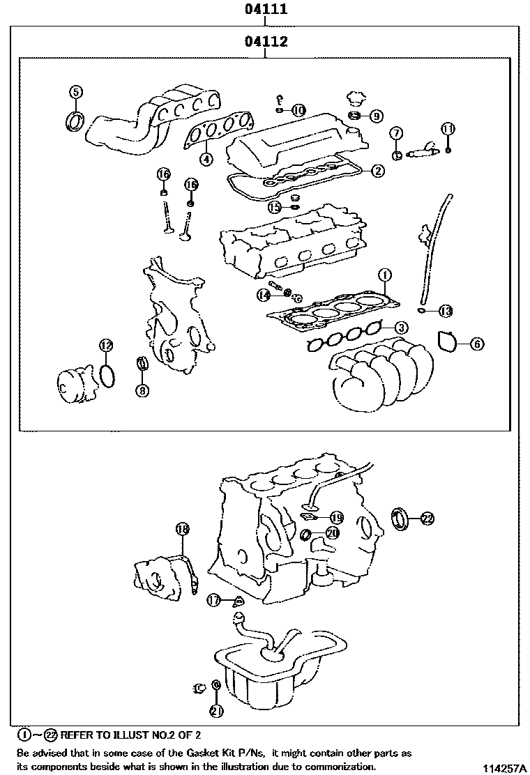 Toyota COROLLA Engine Overhaul Gasket Kit EPC diagram — 114257A