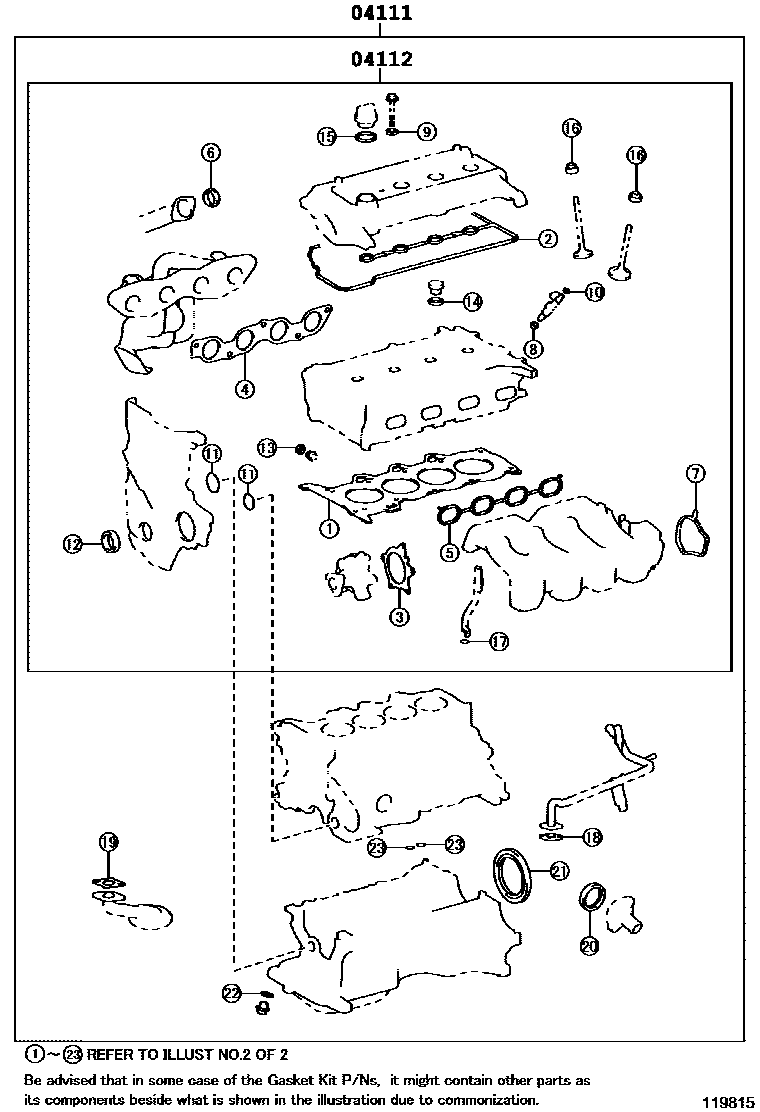Toyota COROLLA Engine Overhaul Gasket Kit EPC diagram — 119815