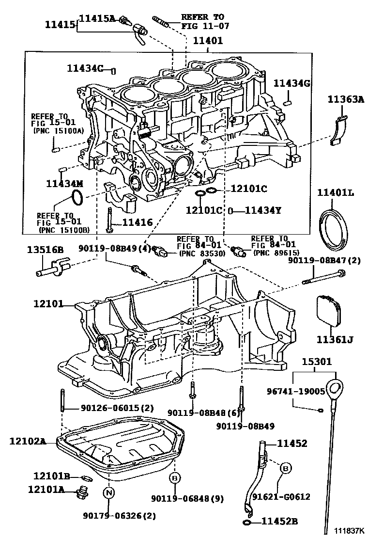 Toyota COROLLA Cylinder Block EPC diagram — 111837K