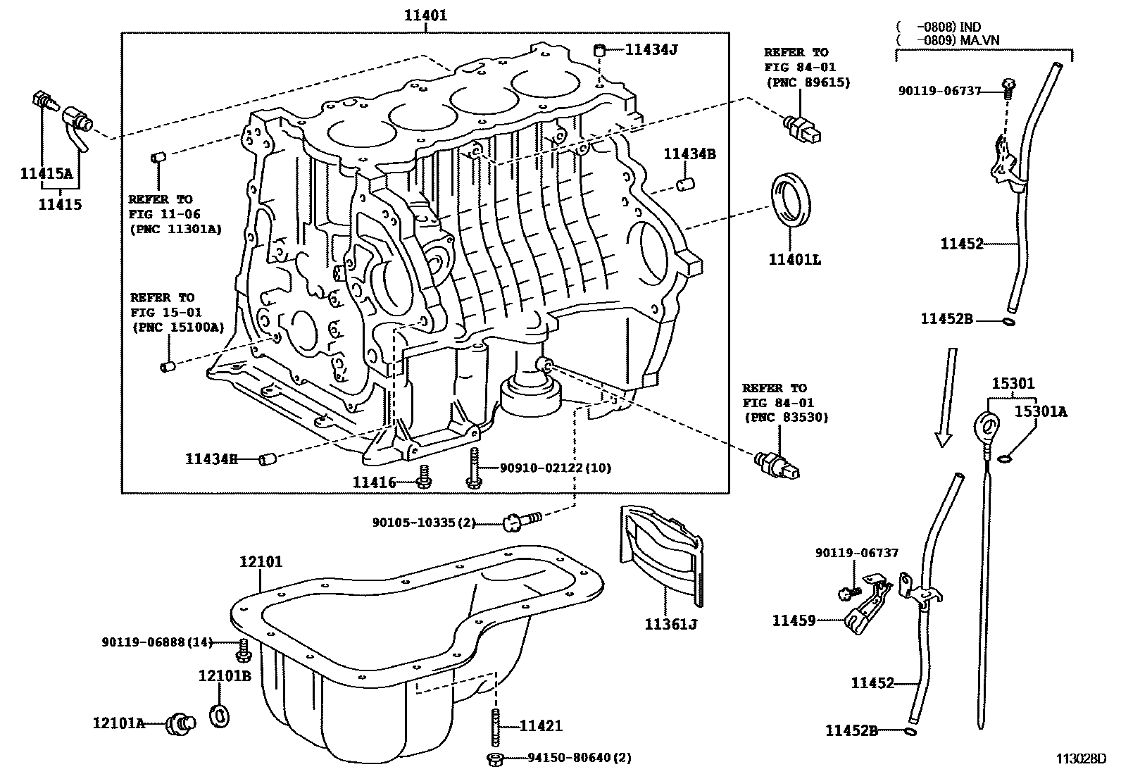 Toyota COROLLA Cylinder Block EPC diagram — 113028D