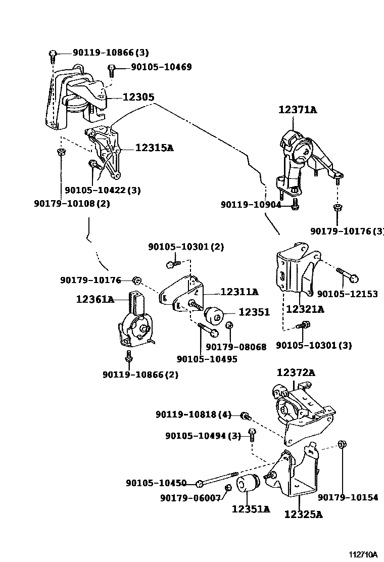 Toyota COROLLA Engine Mounting EPC diagram — 112710A