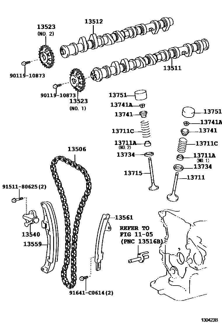 Toyota COROLLA Camshaft & Valve EPC diagram — 130423B
