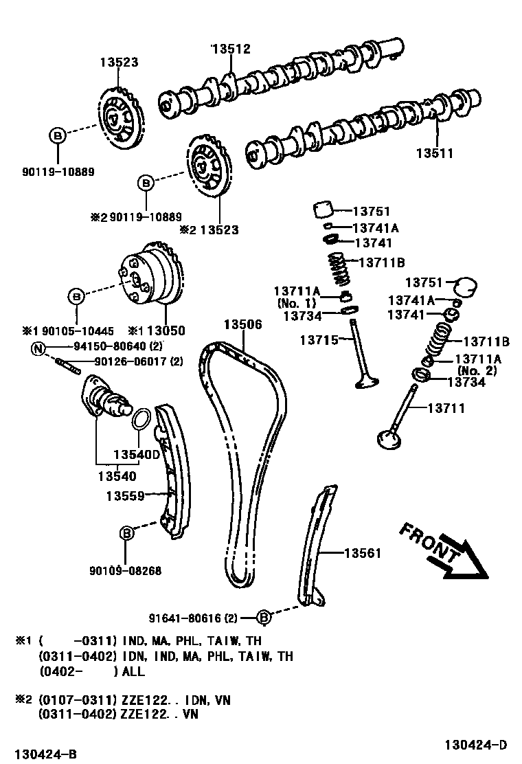 Toyota COROLLA Camshaft & Valve EPC diagram — 130424D