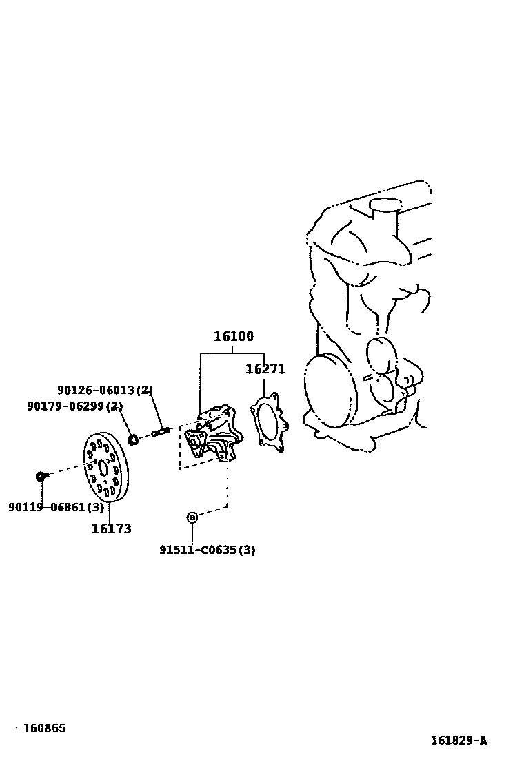 Toyota COROLLA Water Pump EPC diagram — 161829A