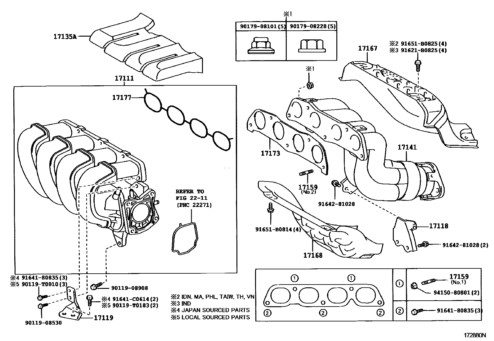 Toyota COROLLA Manifold EPC diagram — 172880N