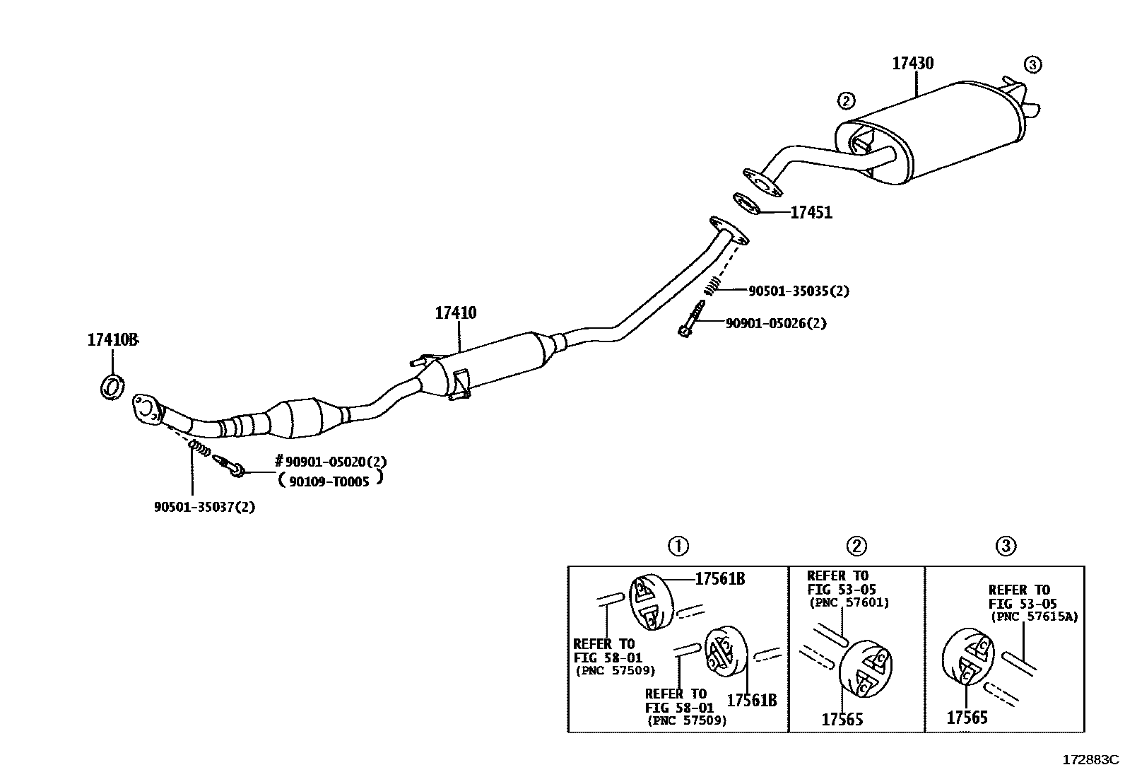 Toyota COROLLA Exhaust Pipe EPC diagram — 172883C