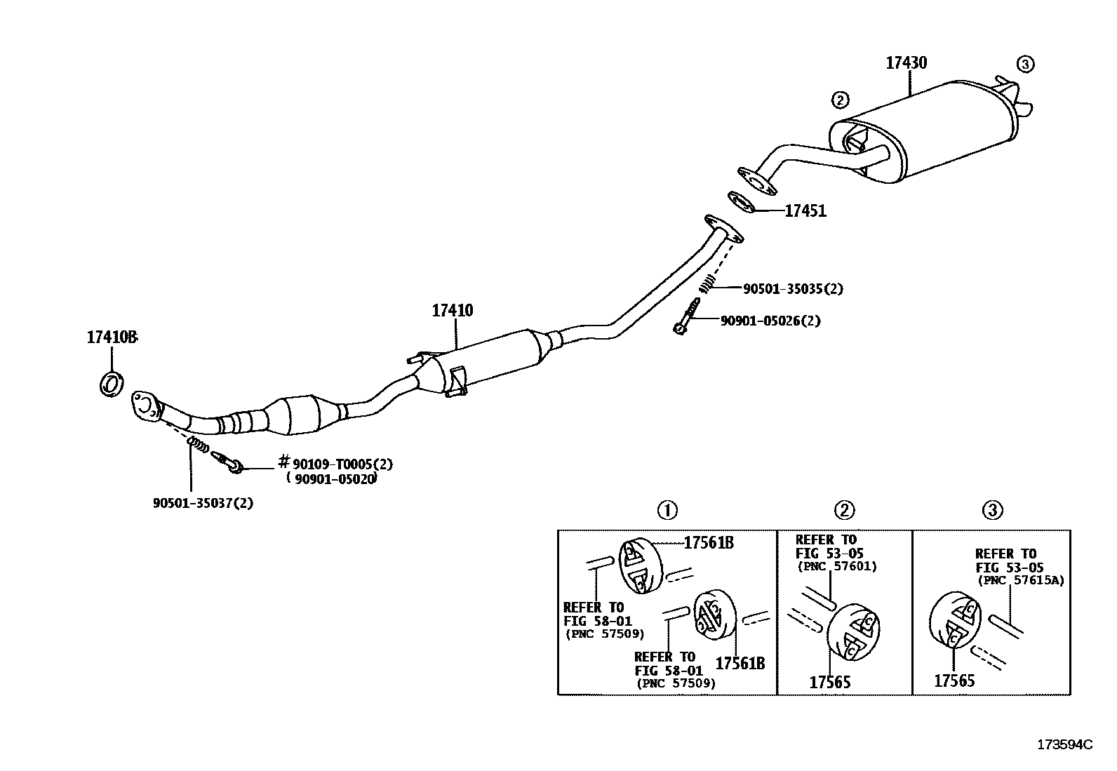 Toyota COROLLA Exhaust Pipe EPC diagram — 173594C