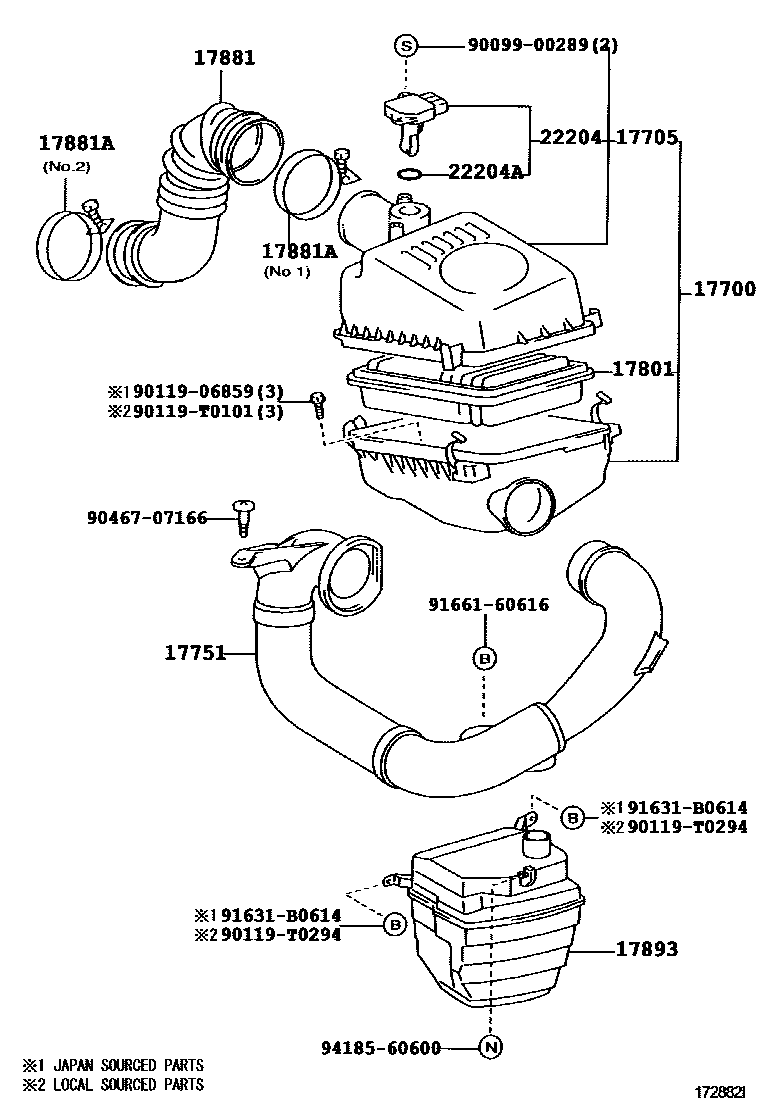 Toyota COROLLA Air Cleaner EPC diagram — 172882I
