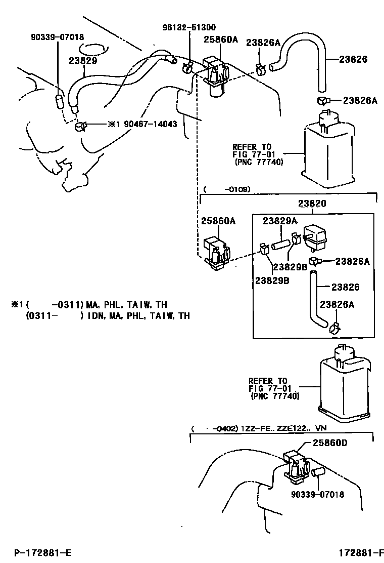 Toyota COROLLA vacuum tube EPC diagram — 172881F
