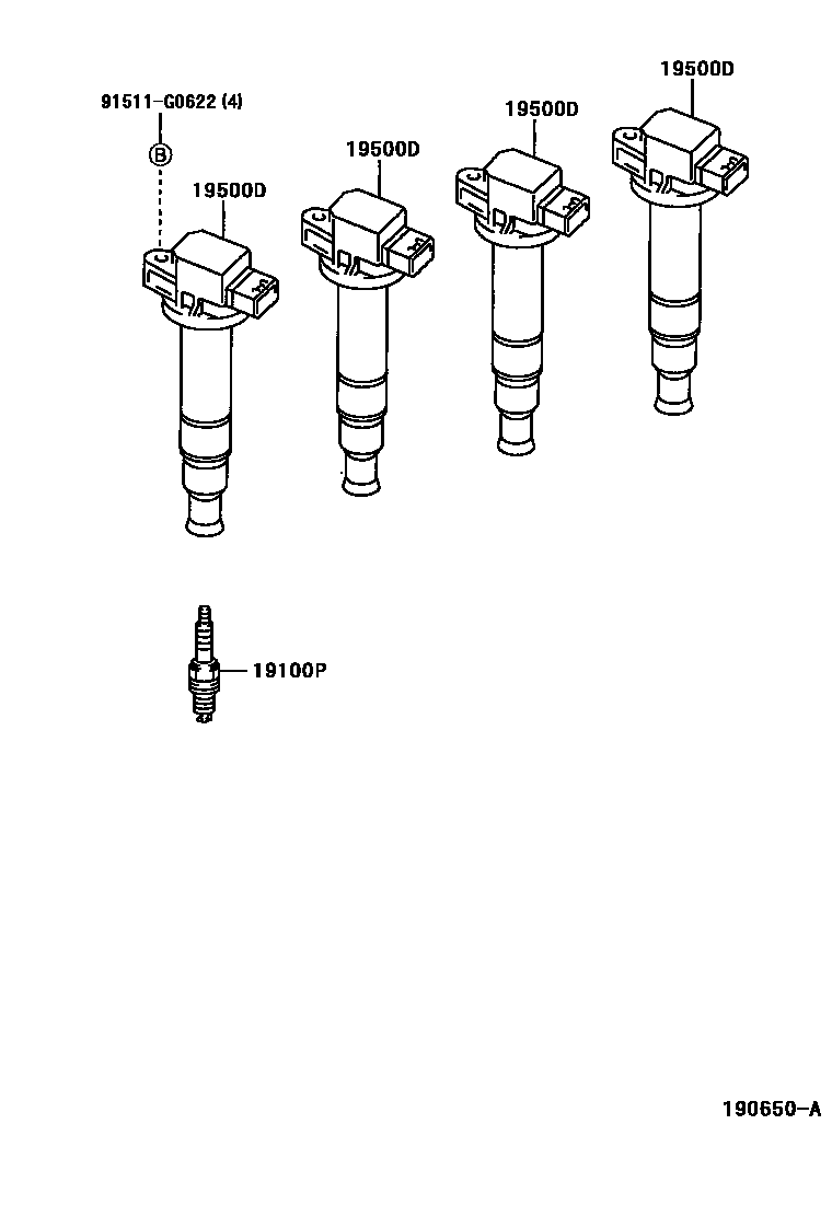 Toyota COROLLA 点火线圈和火花塞 /电热塞 EPC diagram — 190650A