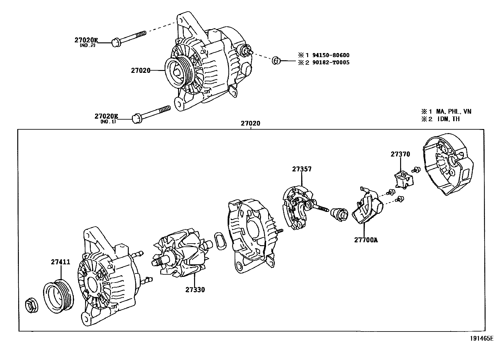 Toyota COROLLA Alternator EPC diagram — 191465E